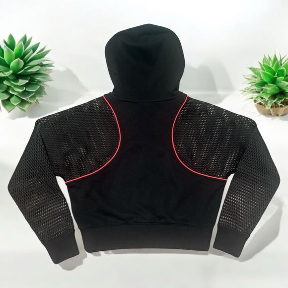 Good American Mesh Cropped Hoodie Size 0 Black Red Trim Full Zip Athleisure - Picture 2 of 3